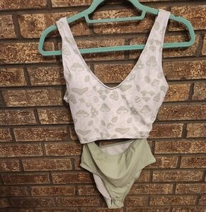 Green and White Mushroom Print Bikini Set